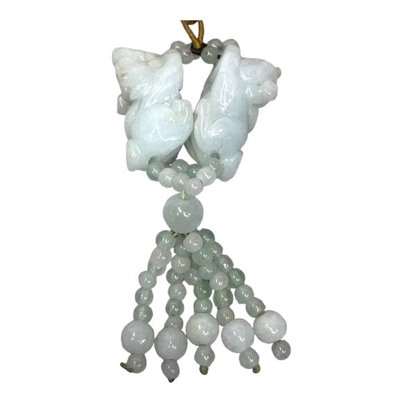 Jade Bead Necklace Carved Foo Dog Dueling Tassel Hand Carved Pendant Adjustable - Picture 4 of 8